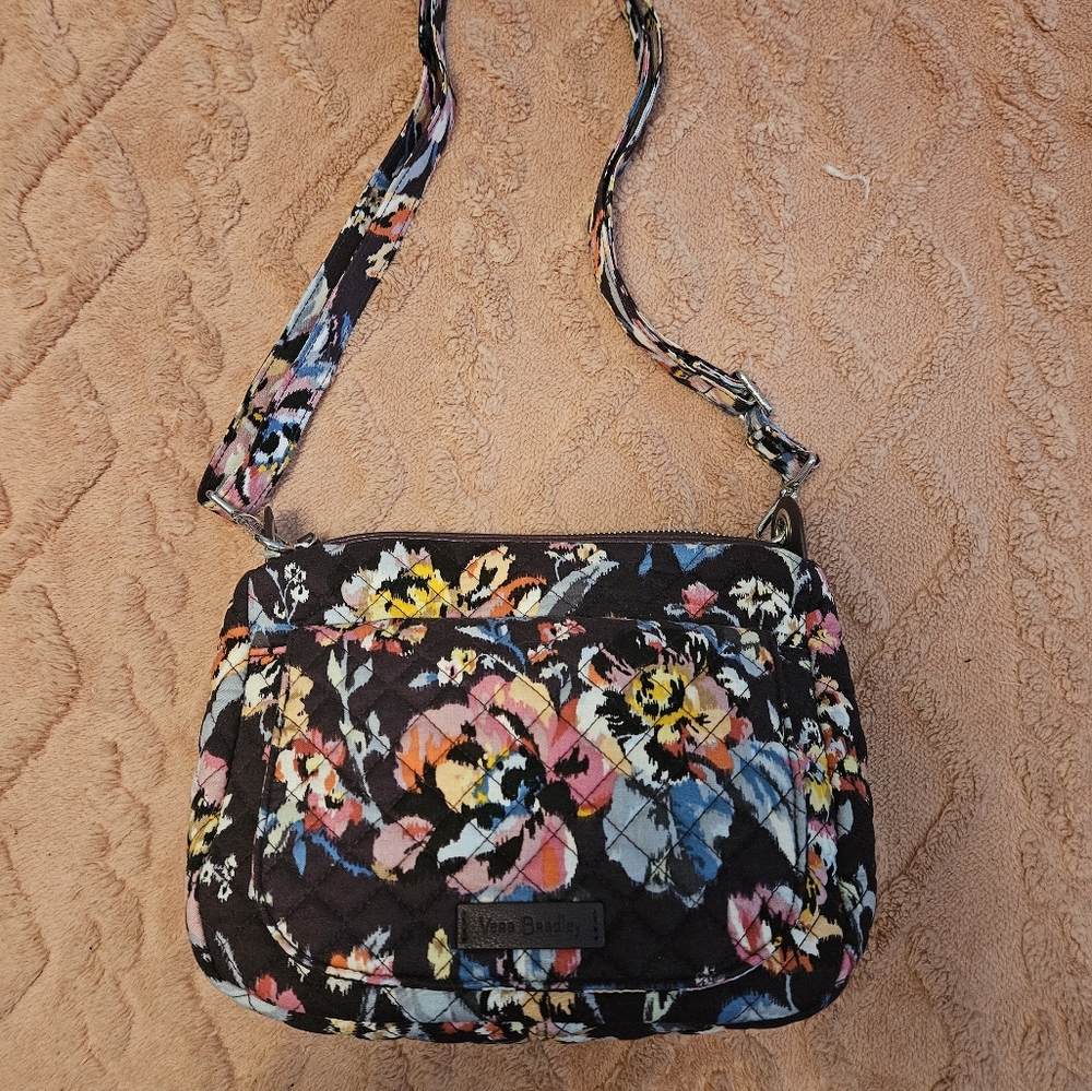 Vera Bradley Dark Purple Crossbody Bag with Floral Pattern